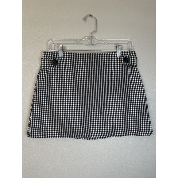 Y2K Vintage Houndstooth Black And White Mini Skirt M Collection Size 7 Buttons - Picture 1 of 10